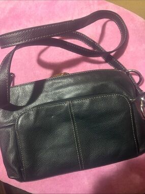 Tignanello Black Leather Crossbody Bag - Classic Women's Shoulder Bag